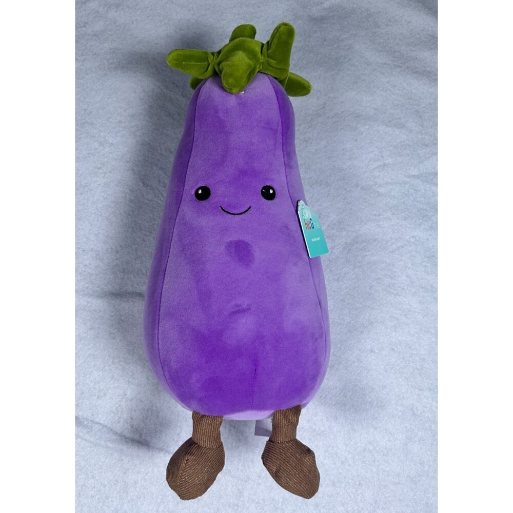 "Hugme 15" Eggplant Plush Toy Stand Up Smiley Stuffed Purple Squishy NWT Soft